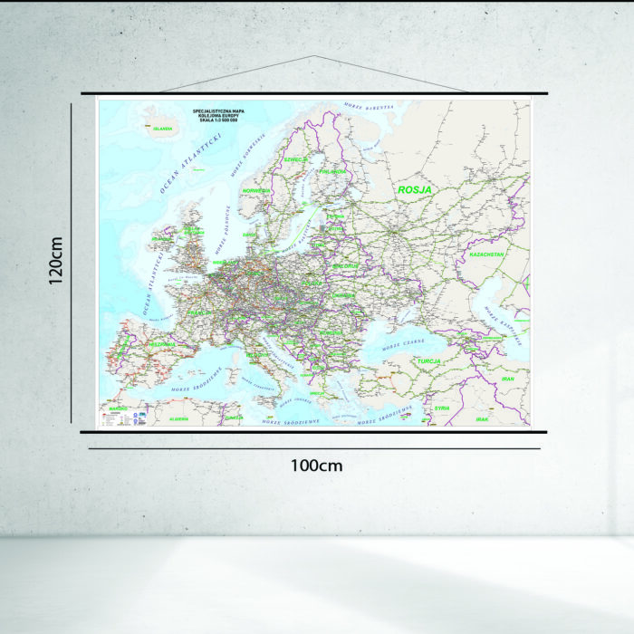 Specjalistyczna mapa kolejowa Europy 160 x 120